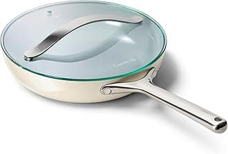Caraway Nonstick Ceramic Frying Pan With Glass Lid (2.7 qt, 10.5") - Non Toxic, PTFE & PFOA Free - Oven Safe & Compatible with All Stovetops (Gas, Electric & Induction) - Cream
