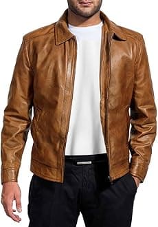 Mens Leather Jacket - Real Lambskin Classic Vintage Style Leather Jackets For Men Brown Leather Jacket for Mens