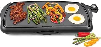 Electric Non-Stick Griddle, Make 10 Eggs At Once, Healthy-Eco Non-stick Coating, Hassle-Free Clean Up, Large Submersible Cooking Surface, 10.5" x 20", Black