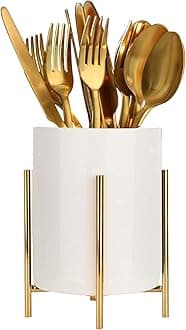 Ceramic Kitchen Utensil Holder with a Solid Metal Frame, White Cutlery Tray Kitchen Utensil Organiser, Cutlery Basket for Organising Drawers and Worktops for All Kitchens