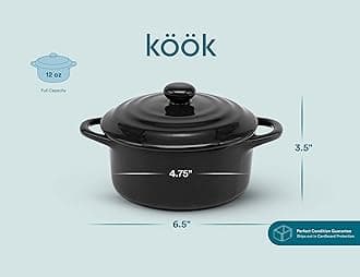 Kook Ceramic Mini Cocotte Set, Small Casserole Dishes with Lids and Handles, Individual Baking Ramekins, Oven, Microwave & Dishwasher Safe, Stoneware, 12 oz, Set of 4