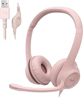 H390 Wired Headset for PC/Laptop, Stereo Headphones with Noise Cancelling Microphone, USB-A, in-Line Controls, Works with Chromebook - Rose