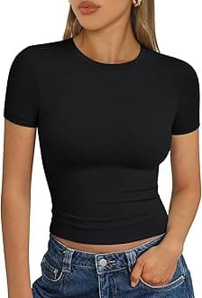 Trendy Queen Womens Basic T-Shirts Scoop Neck Short Sleeve Crop Tops Cute Summer Tops Slim Fit Tees Y2k Clothing