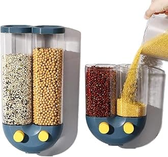 Wall Mounted Food Dispenser, Rice Barrel Rice Storage Box, Dry Food Dispenser, Whole Grains Rice Bucket Rice Storage Tank, Snack Grain Canister Food Storage Organizer For Home and Kitchen (A-Blue)
