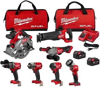 Milwaukee M18 FUEL 18-Volt Lithium-Ion Brushless Cordless Combo Kit with Two 5.0 Ah Batteries, 1 Charger, 2 Tool Bags (7-Tool)