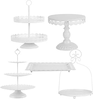 ZUMELER5Pcs White Cake Stands Set Metal Cupcake Holder Cookies Dessert Display Plate Serving Tower Tray Platter with Handl for Baby Shower Wedding Birthday Party Celebration