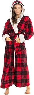 Alexander Del Rossa Sherpa Robes for Women Long, Womens Robes Long Hooded Bathrobes for Women, Winter Plus Size Robe