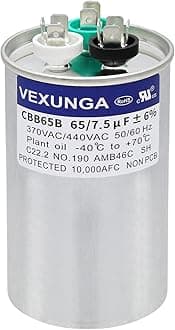 65/7.5 uF 65+7.5 MFD 370V or 440V Dual Run Start Round A/C Capacitor CBB65