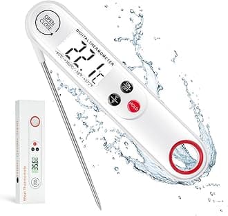 flintronic Meat Thermometer, Instant Read Cooking Thermometer, Cooking Thermometer with Foldable Long Probe and Backlight Screen, Perfect for Kitchen Cooking, BBQ, Water,Meat, Milk (White)