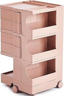 Multipurpose Utility Storage Cart - Ultra Storage Caddy with Wheels and Swing Out Drawers - Designer Home Trolley Cart - Caddy for Salon, Kitchen Bathroom Portable Cabinet - Sakura Peach