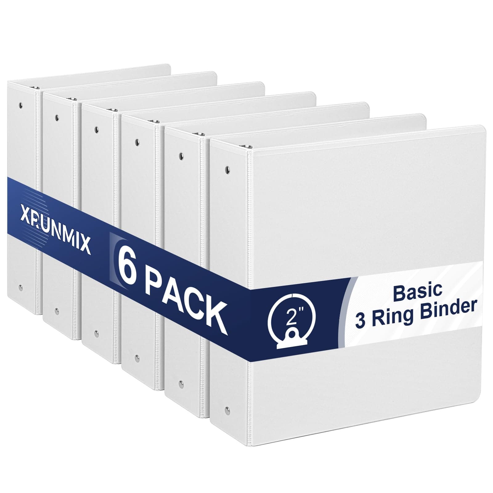 2-Inch 3-Ring Binder with Pockets, 2’’ Premium View Binders with Three Ring Binders Holds up to 450 Sheets US Letter Size, Bulk Pack of 6, Perfect for Home, Office, and School(XY014-WH) White