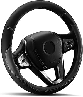 HOTOR Car Steering Wheel Cover - Universal Car Accessory for Diverse Cars, Durable Leather Steering Wheel Cover with Anti-Slip Lining, for Steering Wheel with a Diameter of 15.5", Grey