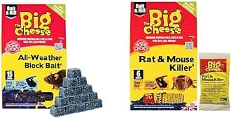 The Big Cheese All-Weather Block Bait - 10g x 15 Kills Mice and Rats Damp-Proof, Weather-Resistant & Rat & Mouse Killer Grain Bait Sachet - 25g x 6 Kills Mice Pre-Measured Chew Through