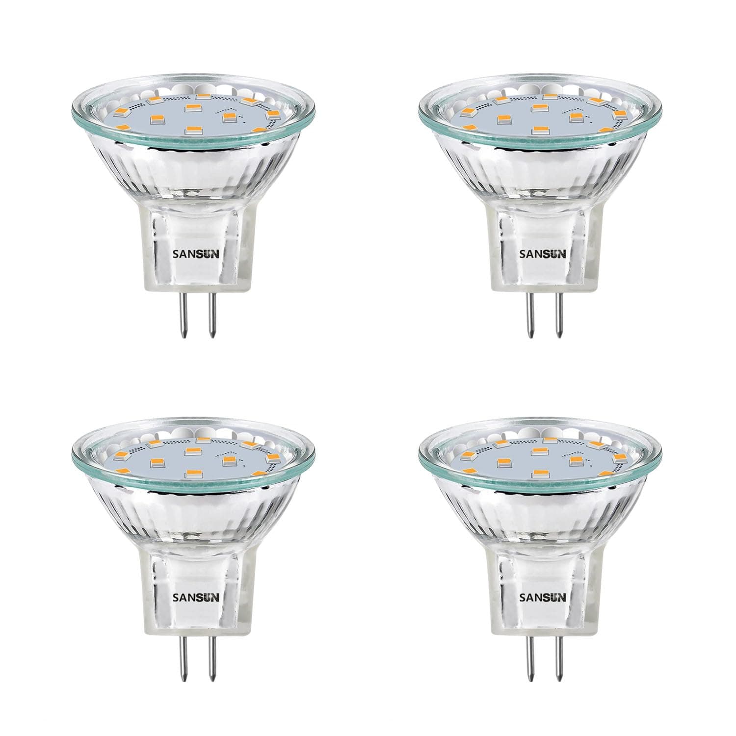 2.4W LED MR11 Light Bulbs, 12v 20w Halogen Replacement, GU4 Bi-Pin Base, Soft White 3000K, Non-Dimmable, (Pack of 4)