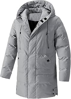 Gihuo Mens Long Puffer Jacket Winter Warm Hooded Outerwear Quilted Jacket Zip Up Padded Coats Outerwear(Grey-XL)