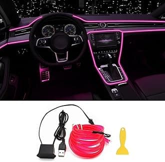 EL Wire Interior Car LED Strip Lights, 16.5FT USB Neon Glowing Strobing Electroluminescent Wire Strip with 6mm Sewing Edge, Ambient Lighting Kits for Car Home Decorations (Pink)