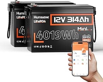 2 PCS Bluetooth 12V 314Ah LiFePO4 Lithium Battery MINI, Max. 4190Wh Energy, EV A+ Cells, Built-in 100A BMS, 15000 Deep Cycles Battery with Low-Temp Protection for RVs, Solar System, Off-Grid