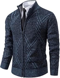 – Mens Knitted Cardigans Sweater - Men'S Gray Stand Collar Zipper Cardigan Knitted Jacket, Business Padded Sweater Men'S Autumn And Winter Korean Trend Cardigan Sweater Coat,Style A,Xl