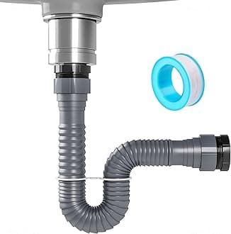 Expandable Flexible 1 1/2" or 1 1/4" P-Trap Pipe for Single Kitchen Sink, with Adapter Sealing Ring Tape Drain Tubing Pipe Kit for Kitchen Sink Drain & Garbage Disposal (Grey)