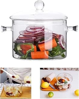 Glass Cooking Pot - 1.5L/50oz Heat-Resistant Borosilicate Glass Handmade Cookware Set stovetop Pot - Safe for Pasta Noodle, Soup, Milk, Tea (1.5L/50OZ)