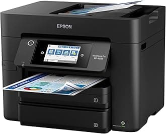 Epson Workforce Pro All-in-One WF-4833 Color Inkjet Printer, 4.3" Color Touchscreen Display, Wireless Connectivity, Automatic Duplex Printing, 4800x2400 dpi, Mobile Cloud Printing, Black, HDMI Cable