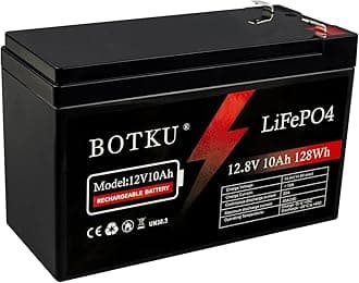 12V 10Ah Lithium LiFePO4 Deep Cycle Battery, 3000+ Cycle Rechargeable Lithium Iron Phosphate Battery for Solar, Fish Finder, Power Wheels, Lighting, Off-Grid Applications with 10A BMS