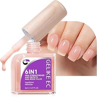 Gelike EC Nail Growth Strengthener for Woman: Nude Blush 6 in 1 Natural Nail Hardener Extra Strong and Growth - Nail Polish Hardener for Weak and Damaged Nails