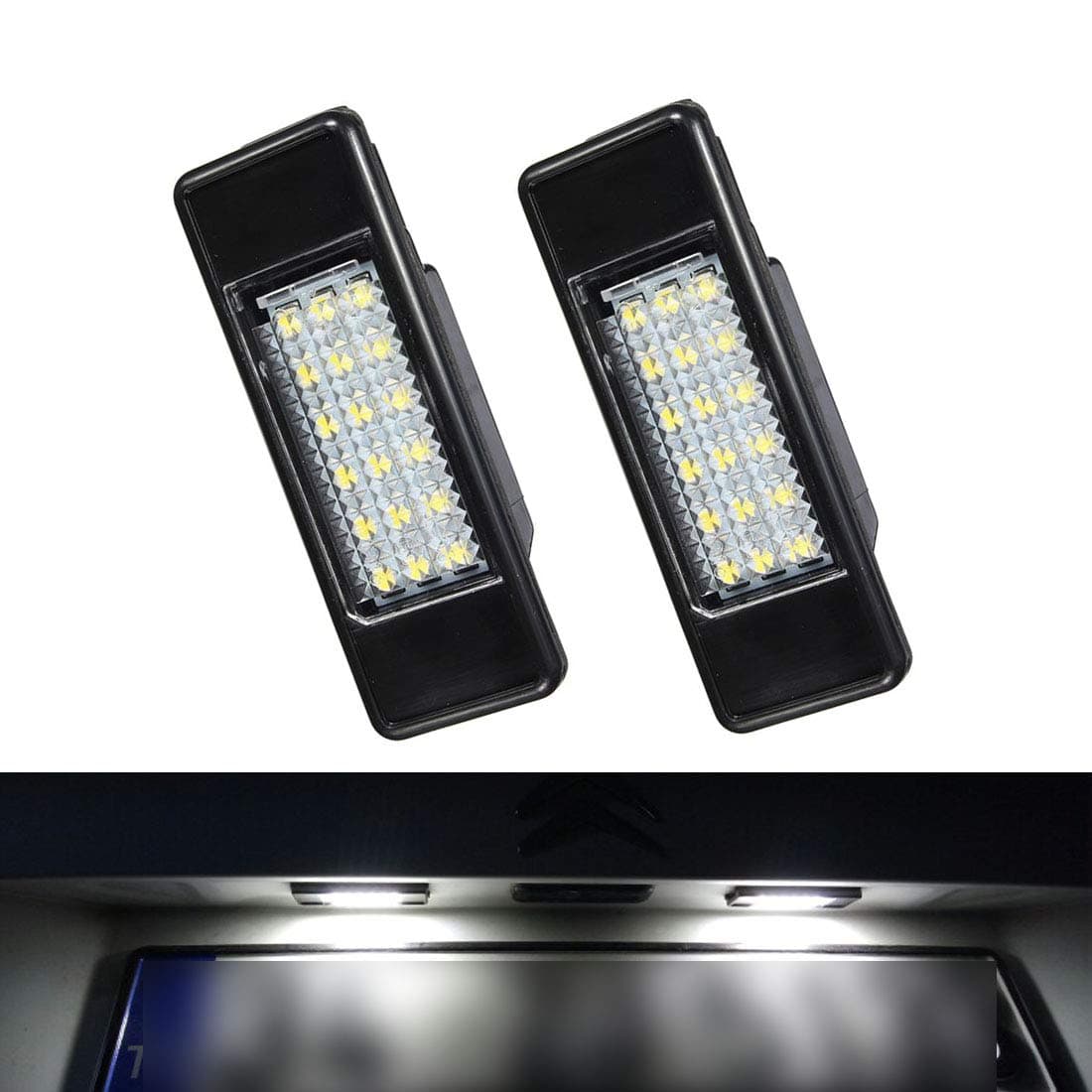 2pcs LED License Plate Light, Canbus Error Free White 6000K 18SMD LED Light for Peugeot 106 1007 207 307 308 3008 406 407 508 806 Citroen C2 C3 C4 C5 C6 DS3