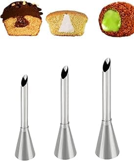 Eclair Piping Nozzle,Cream Puff Filling Tip,,Long Puff Nozzle Tip Decorating Tool for Donuts,Cupcakes,Pastry,3 Pcs