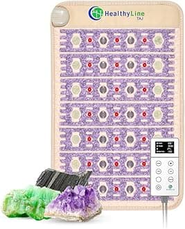 HealthyLine TAJ Far Infrared Heating Pad - Small Natural Crystal Gemstones Mat - Electric Auto Shut Off - Rejuvenating Negative Ions and Photon Lights - 32" x 20"