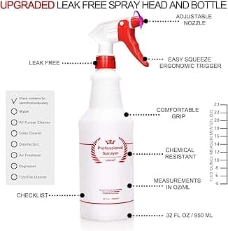 Plastic Spray Bottle (4 Pack, 32 Oz, All-Purpose) Heavy Duty Spraying Bottles Leak Proof Mist Empty Water Bottle for Cleaning Solution Planting Pet with Adjustable Nozzle and Measurements