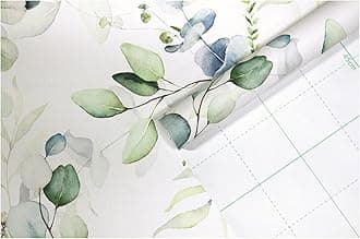 HAOKHOME Peel and Stick Wallpaper Boho Green/White Eucalyptus Leaf Floral Wall Mural Home Nursery Decor Renter Friendly Wallpaper 17.7in x 32.8ft