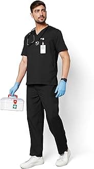 KNYA Active Men's 5-Pocket New Gen Scrubsuit V Neck Flexibile & Comfortable Top & Bottom Easily Accessible Pockets Uniform for Doctors