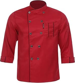 Freebily Unisex Chef Coat Mens Womens Long Sleeves Double-Breasted Kitchen Chef Shirt Uniform