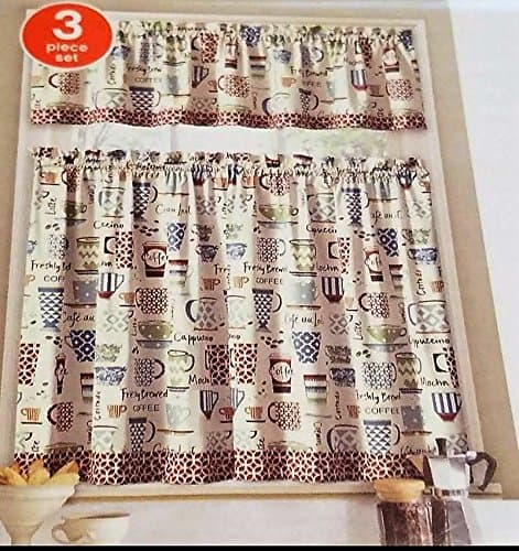 Coffee Beans Java Cups Kitchen Window Curtain