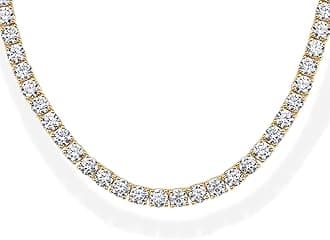 14K Yellow Gold Plated 3mm Simulated Diamond Tennis Necklace for Women | Chunky Long Necklace | Size 15"