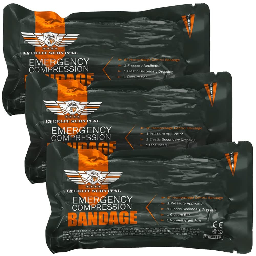 Israeli 6 Inch Emergency Bandage Compression Trauma Pressure Wound Dressing Sterile Vacuum-Sealed Packaging for Bleeding Control, Medical Trauma Kit, Gun Shot, First Aid IFAK