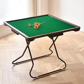 Mahjong Table Foldable, Mahjong Table, Domino Table with Drawers and Cup Holders, PVC Straight Edge Card Table, Wear-Resistant Desktop for Clubs, Bars (Green-1)