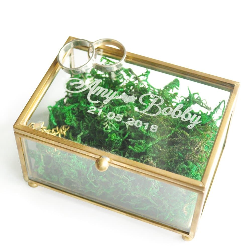 Rustic Wedding Ring Bearer Box Geometric Ring Holder Box, Personalized Wedding Ring Box Glass