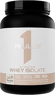 Rule 1 Proteins Naturally Flavored R1 Protein Whey Isolate - Clean Formula with 25g Protein & 6g BCAA Exclusively Isolated & Hydrolyzed Sources for Workout Recovery (1.7 Pounds, Pure Vanilla)