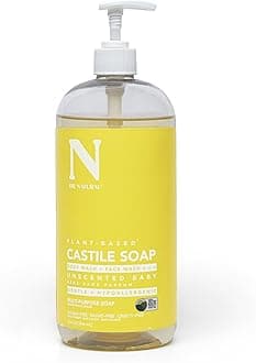 Castile Liquid Soap - Multi-Use Body Wash, Shampoo and Face Wash - Body Soap for Skin, Hair, Pets and Home - Unscented Baby - 32 oz