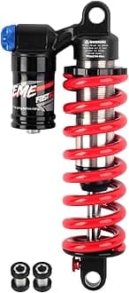 JFOYH Adjustable Oil+Coil Spring Rear Shock Suspension, Shock Absorbers For Downhill MTB Bike/E-bike, 200mm X 550lbs - Red