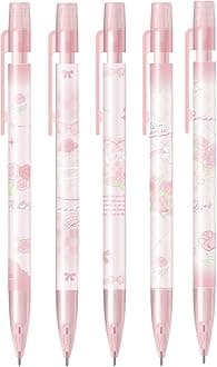 5Pcs Cute Pink Mechanical Pencils 0.5mm Cartoon Rose Mechanical Pencil Kawaii Pencils School Pencil for Students Girls Boys Women Office School Suppies (5Pcs Pink Rose)