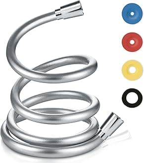 SANTRAS® Shower Hose Premium Chrome 1.00 m Made in Germany with Water Saver - Especially Flexible and Twist-Proof with Flow Limiter - Shower Hose in Stainless Steel Look Made of Easy Clean Material
