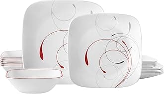Vitrelle 18-Piece Service for 6 Dinnerware Set Triple Layer Glass and Chip Resistant, Lightweight Square Plates and Bowls Set, Splendor
