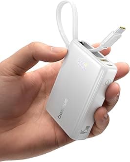 Baseus Power Bank, Picogo 10000mAh 45W 3-Output Portable Charger with Built-in USB-C Cable, PPS/PD QC Fast Charging External Battery Pack for iPhone 17/16/15/14/13 Series, Samsung S25 S24 Google iPad