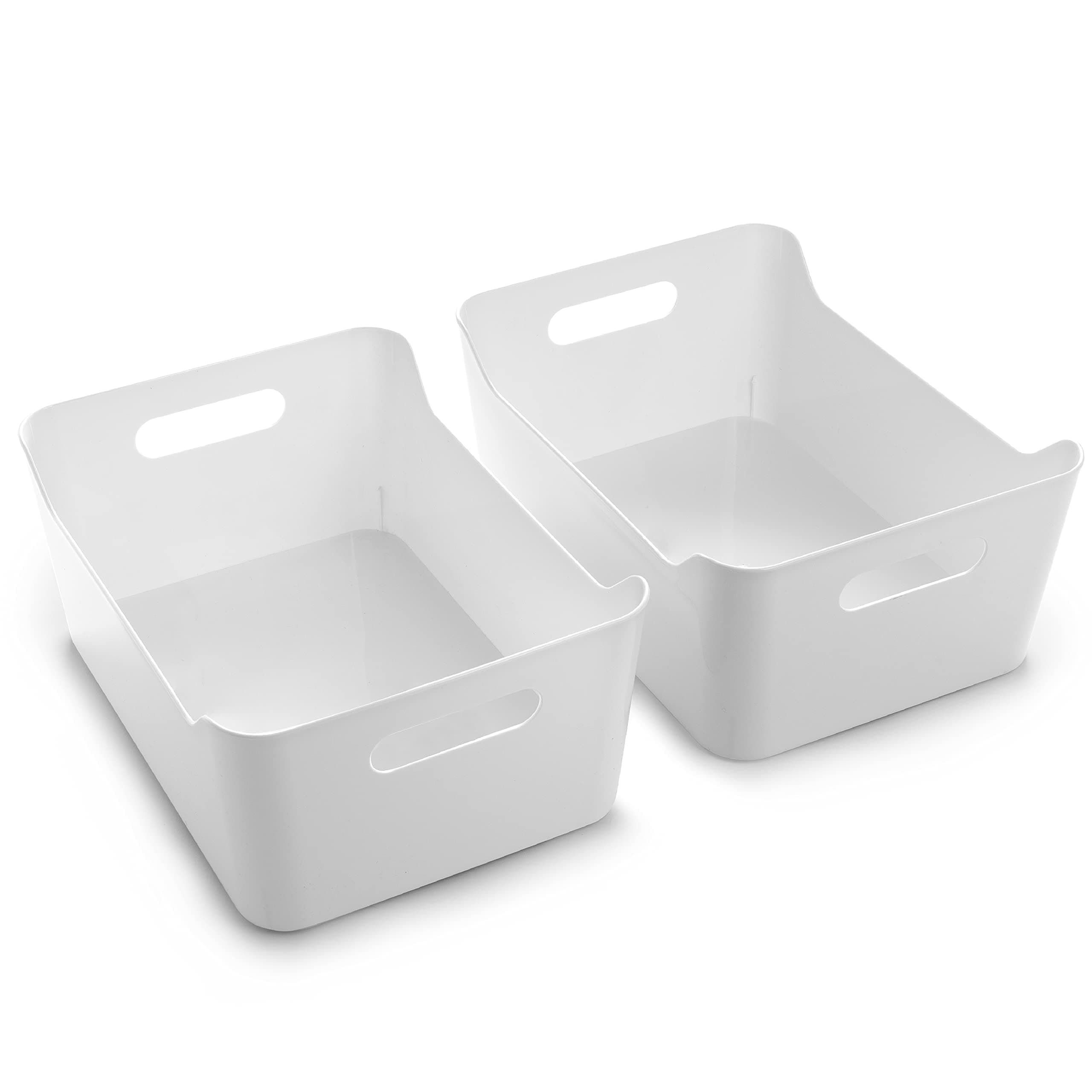 BINO | Plastic Storage Bins, Large - 2 Pack, White | THE SOHO COLLECTION | Pantry Organizers and Storage Containers Fridge Organizer Bins Kitchen Cabinet Organizer Medicine Cabinet Bin