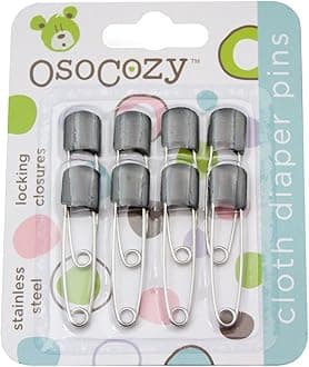 OsoCozy Diaper Pins - Sturdy, Stainless Steel with Safe Locking Closures - 8 Pins per Pack, Available in 7 Colors - Perfect for Cloth Diapers, Crafts, Laundry and More