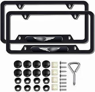 2 Pcs Black License Plate Frames Metal Aluminum Material 4 Holes License Plate Covers Screw Caps Cover Set Compatible with g70 g80 g90 gv60 gv70 gv80 .etc