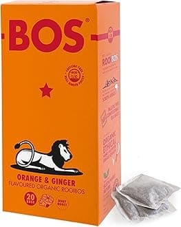 BOS Organic Orange Flavoured With Ginger Pieces Caffeine Free Rooibos Tea Bags Carton, Spicy & Citrusy Blend, 50 g, 20 Teabags (Pack of 1)